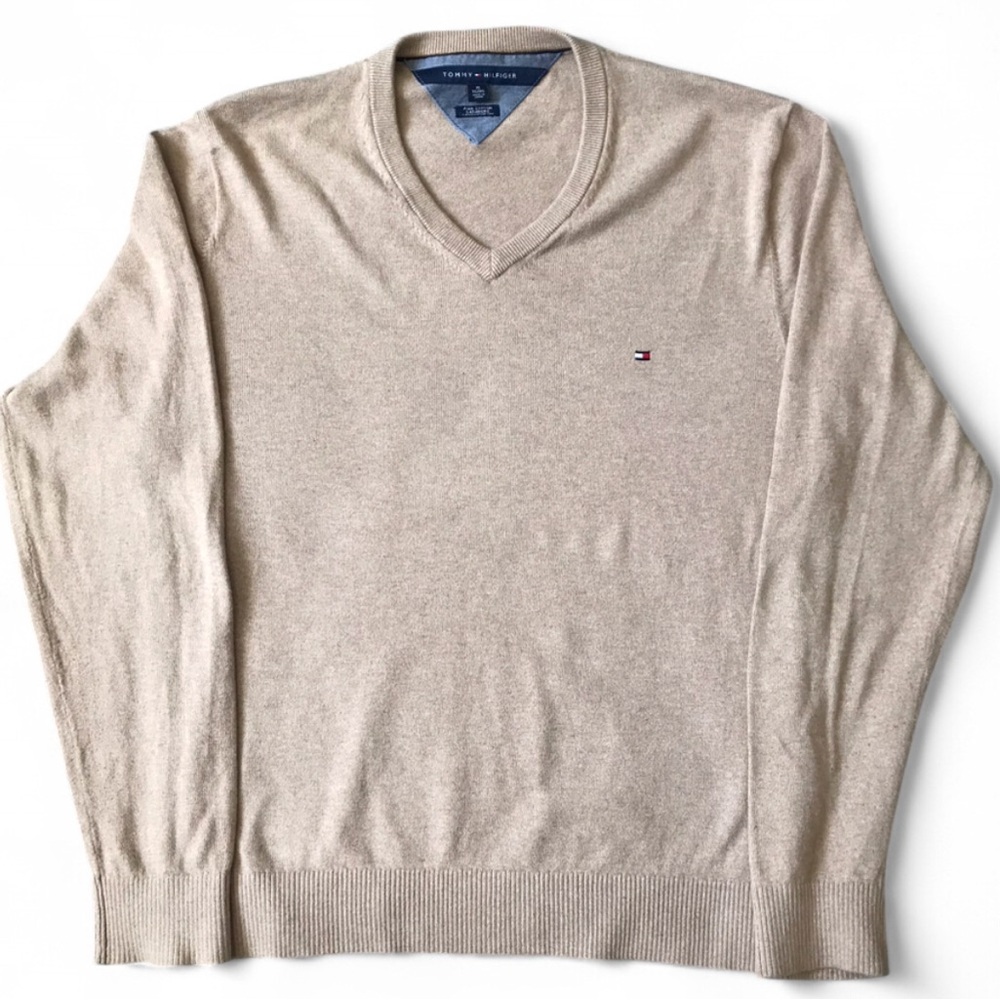 Tommy Hilfiger Pima Cotton Cashmere V-Neck Sweater Men’s XL - Tan/Beige